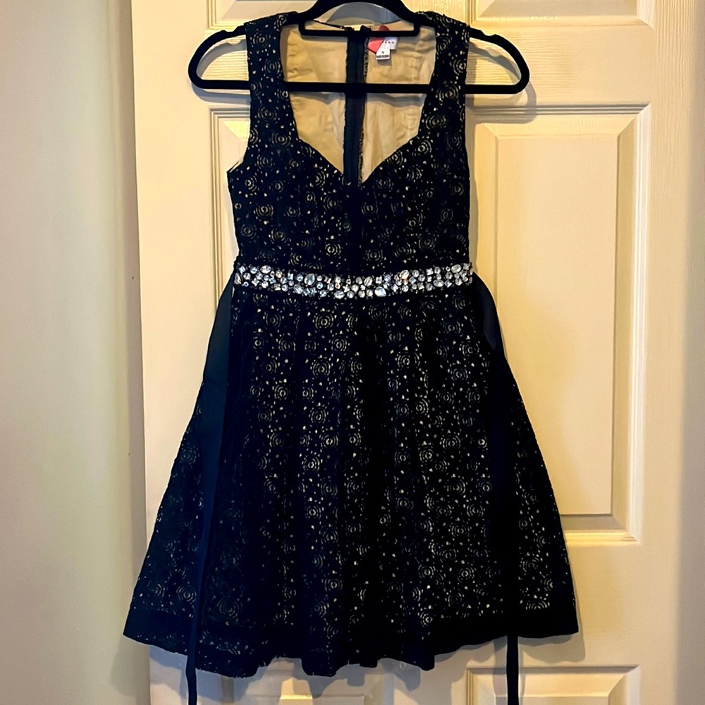 Black Laced Black Cocktail Dress w Diamonds waist band